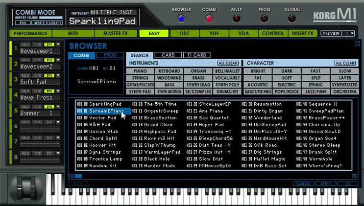 korg m1 factory sounds list